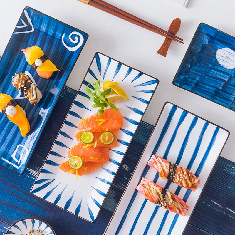 Rectangular Japanese Style Ceramic Dinner Plate Kitchen Sushi Steak Dessert Sushi Porcelain Plates Dining Room Tableware Set