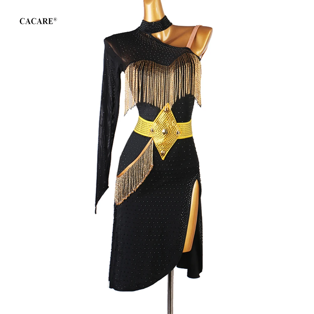 

Платье CACARE женское для латиноамериканских танцев, пикантное платье для соревнований по латинскому танцу, с бахромой и разрезом по индивидуальному заказу, D0851
