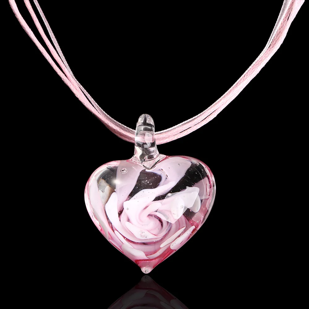 Delicate Murano Glass Spiral Flower Neckalce Women Romantic Heart Pendant Chain Choker Ribbon Necklace Girls Jewelry Gift