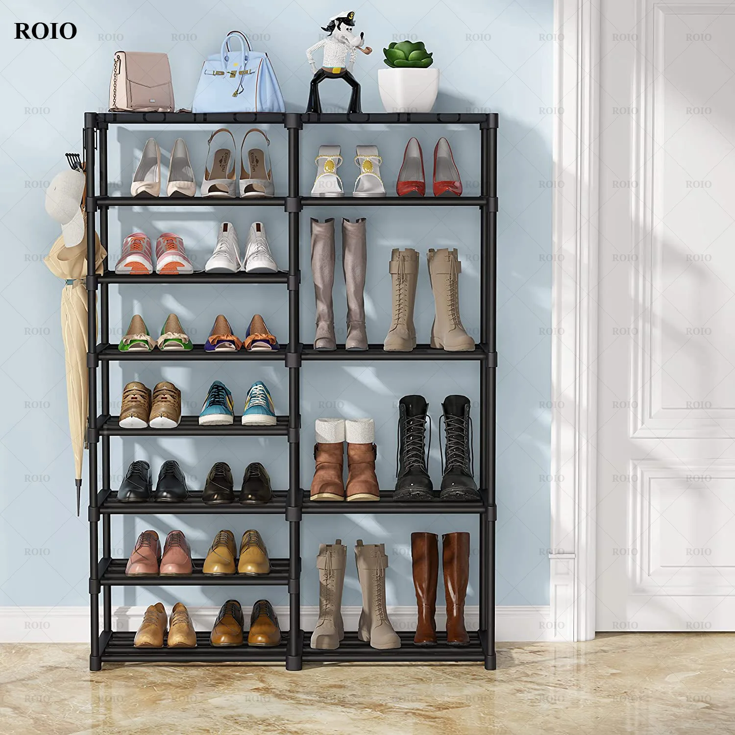 DIY Assembled Shoe Rack Spray Painted Iron Tube Frame Shoes Boots Shelf Hallway Space-saving Shoe Organizer Stand Holder