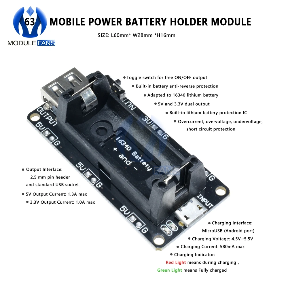 16340 Micro USB Power Bank Batterie Ladegerät Modul Dual Ausgang 3,3 V 5V Akku Halter Lithium-Batterie Lade bord – Detail 11