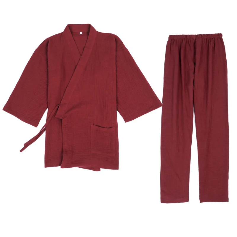 Traditional Chinese Hanfu Red Pajamas Pants Set Men\'s Sleep & Lounge Kimono Yukata Bathrobe Nightgown Leisure Sweat Steam Wear