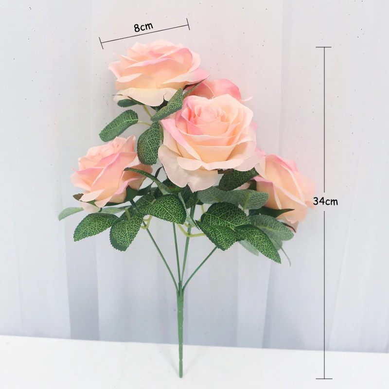 34cm Rose Silk Artificial Flowers Small Bouquet 5 Head Fake Flower Valentine\'s Day Wedding Decoration Indoor Flores DIY Supplies