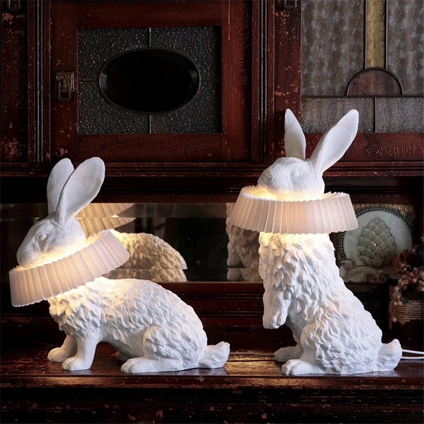 Nordic cute resin rabbit table lamps bedroom bedside living room children's model room showroom white decorative table lights