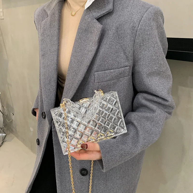 Fashion Transparent Acrylic Box Women Handbags Designer Chains Shoulder Crossbody Bags Luxury Clear Pvc Small Square Purses 2021