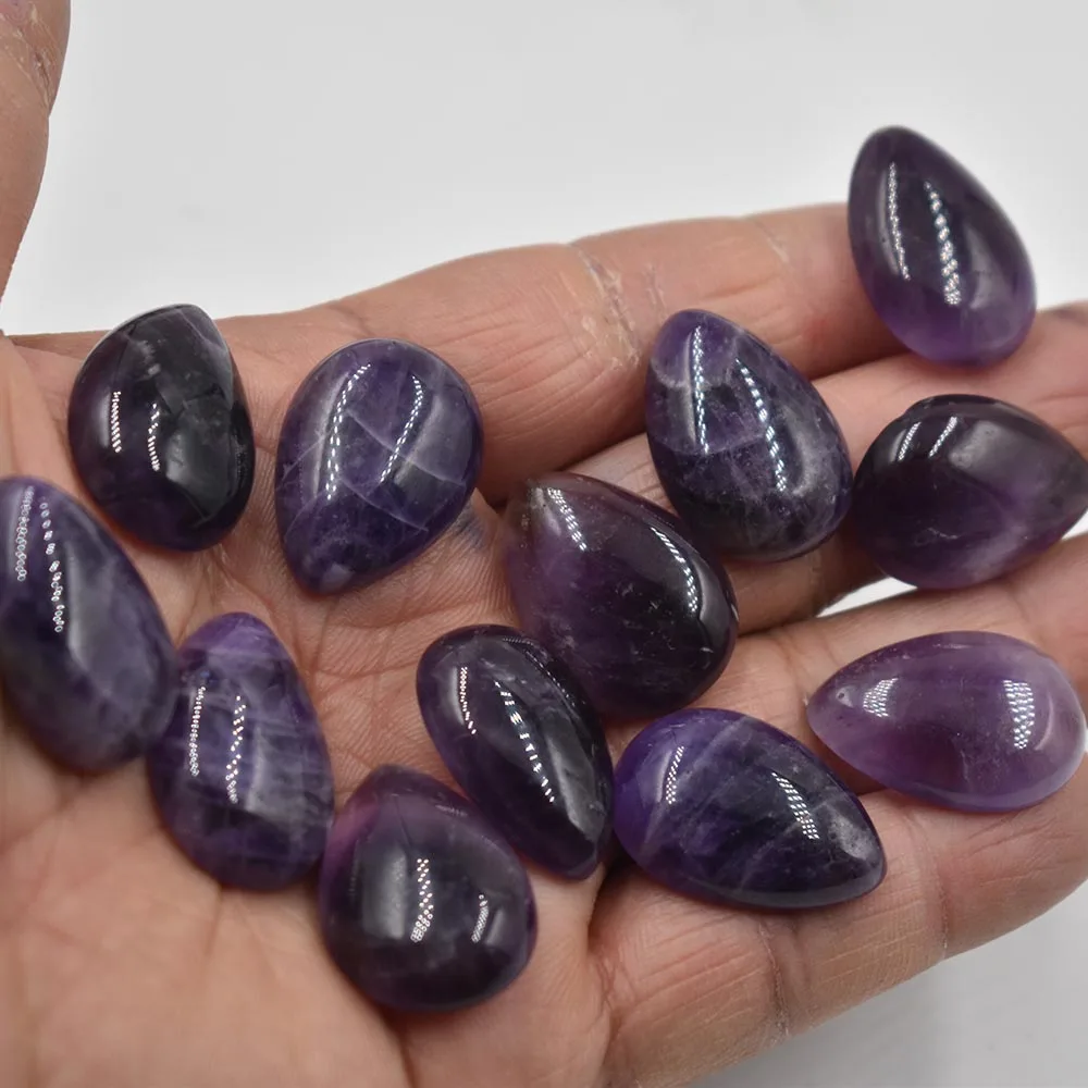 Wholesale 12pcs/lot 25x18mm good quality natural stone amethysts drop CAB CABOCHON beads for DIY jewelry making free shipping