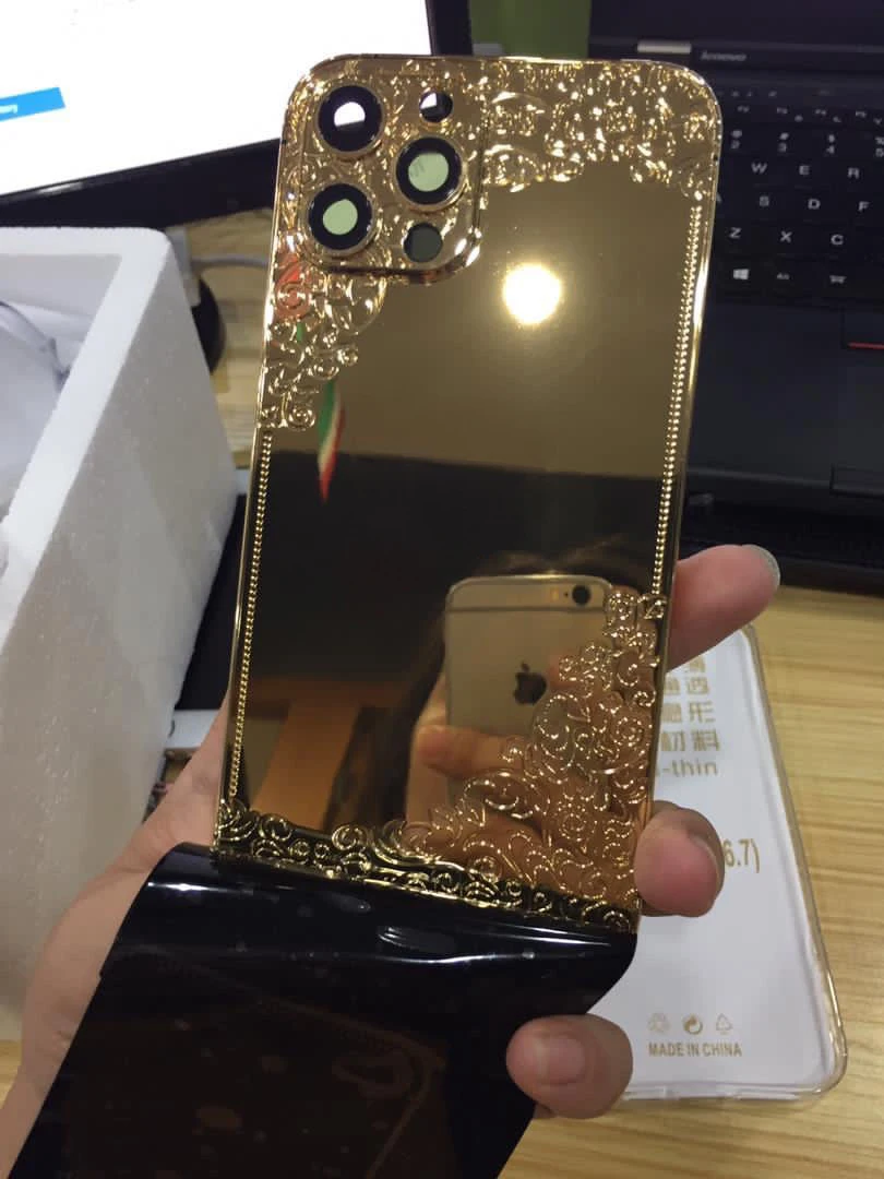 For iPhone 12 pro gold housing with flower design