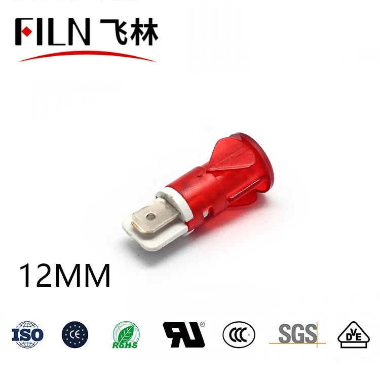 FILN Plastic high qoality 12mm led indicator light 120v led signal lamp red green yellow signal light