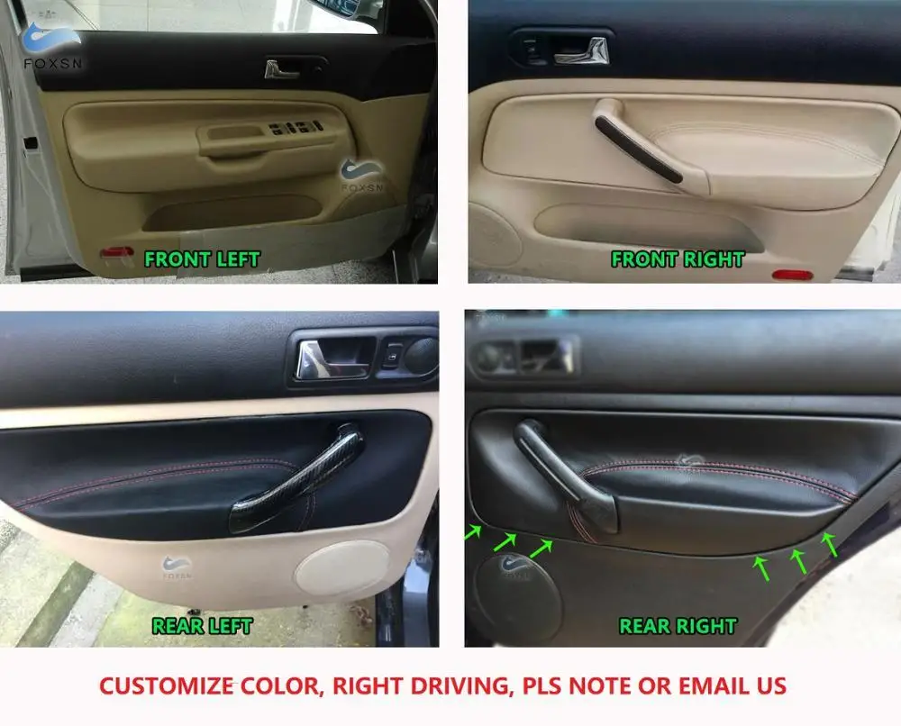 Gray RHD / LHD For VW Golf 4 MK4 Bora Jetta 1998 1999 - 2003 2004 2005 Car Door Armrest Panel Microfiber Leather Cover Trim