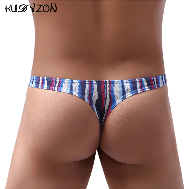 KUDYZON Print Mens Thongs And G Strings Low Rise Men Sexy Briefs Jockstrap Pouch Cuecas Mesh Underpants Gay Slip Homme String