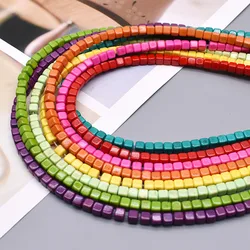 Rose Red yellow Natural Turquoises Beads 4mm Bright color Rounded square cube Shape Loose Spacer Beads For Jewelry Making DIY
