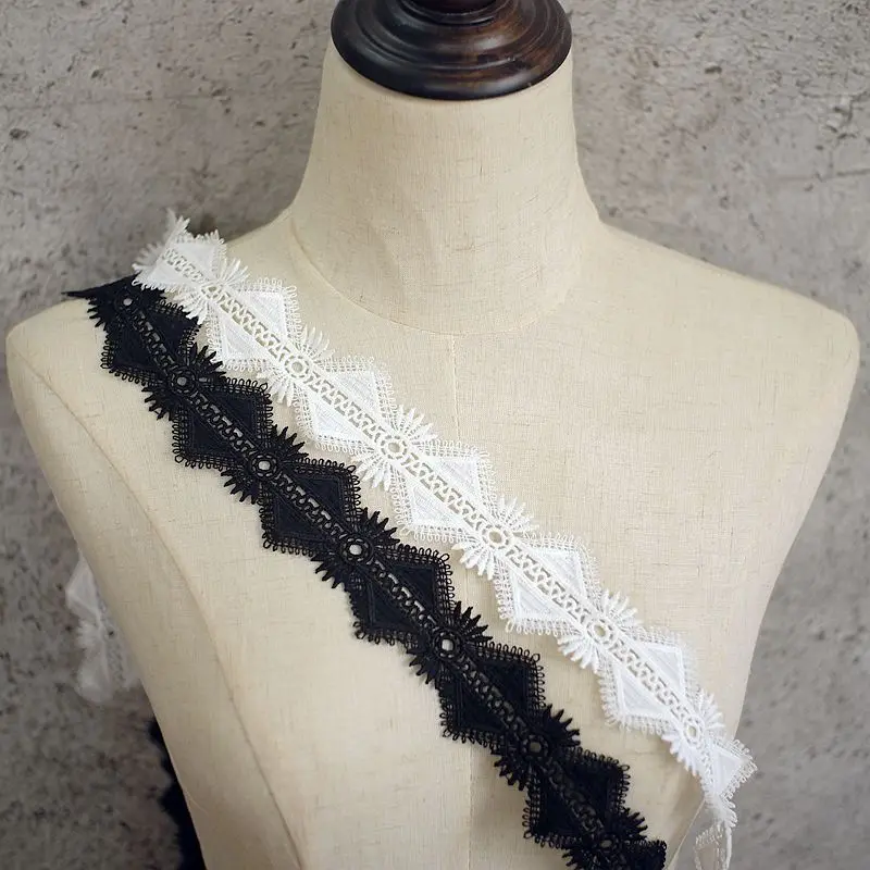 5CM Wide White Black Cotton Embroidery Ribbon Dress Guipure Lace Fabric Applique On Clothes Curtains Apparel DIY Sewing Supplies