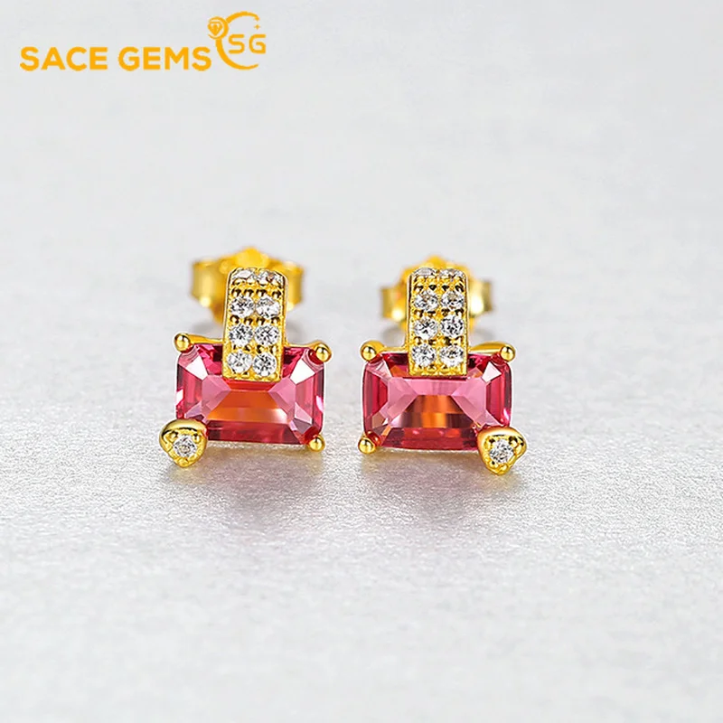 

SACE GEMS Ruby Topaz Tourmaline Gemstone Stud Earrings for Women Girls Solid 925 Sterling Silver Wedding Christmas Fine Jewelry