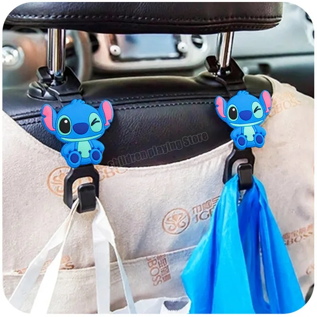 2 Pcs Disney Stitch Mickey Mouse Car Seat Rear Hanger Bag Hook Car Hook Universal Hanger Bag Holder Anime Figure Toys Gifts