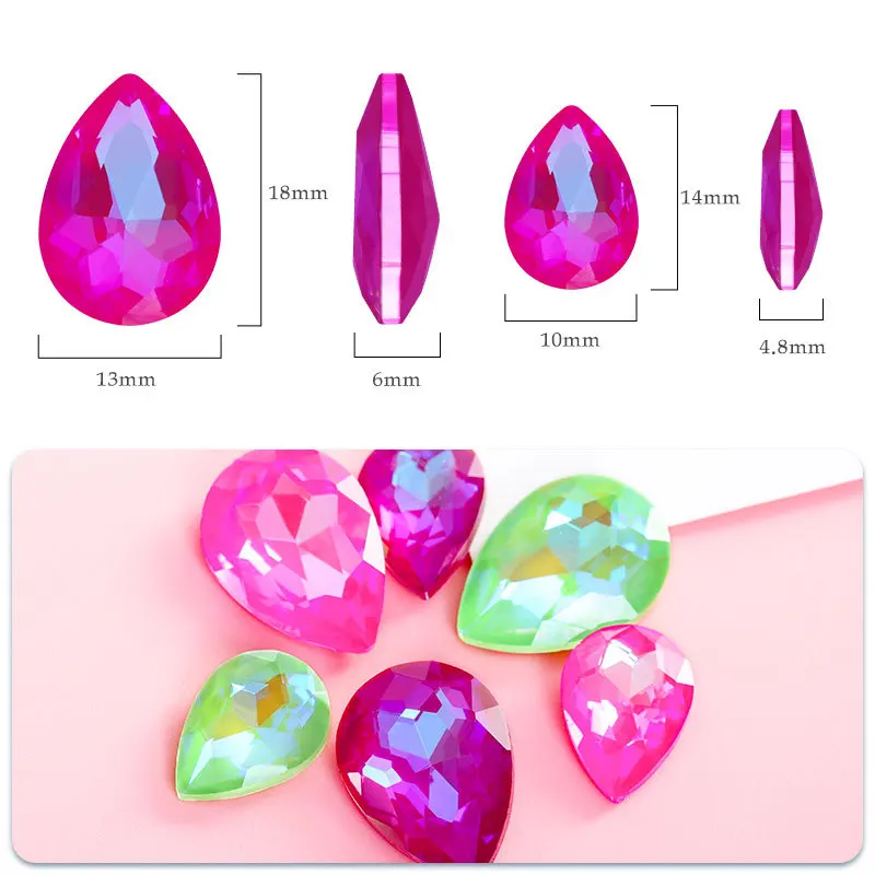 Mocha Fluorescent  Crystal Nail Rhinestones 3D Strass Fat Water Drop Stones AB Manicure Nail Art Decoration Charms Gem