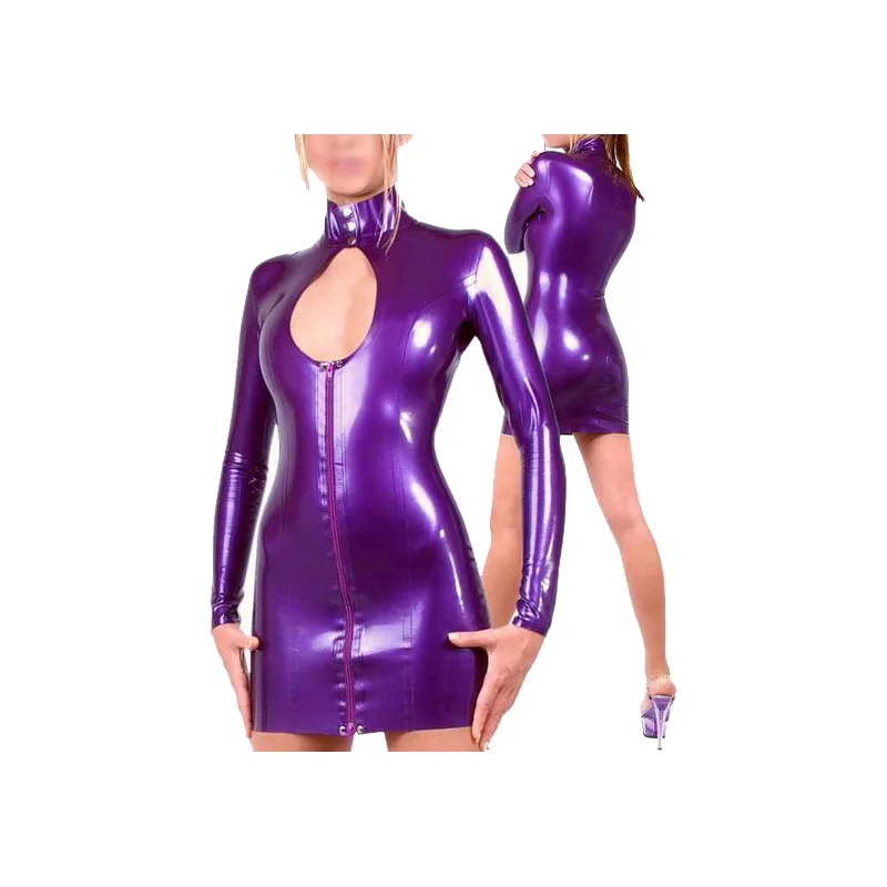 

Latex Dress 100% Rubber Women Purple Tights Skirt Lady Evening With Zipper Size XXS-XXL