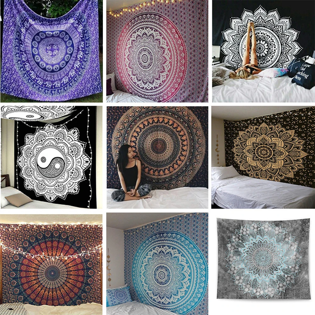 Mandala Flower Print Wall Hanging Tapestry Carpet Mat Home Living Room Decor