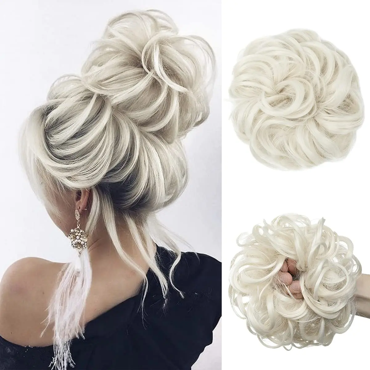 Tanie Messy przyrząd do koka z włosów kręcone Scrunchie Chignon z gumką brązowy szary syntetyczny gumka do włosów Wrap On roztrzepany kok Ponytails