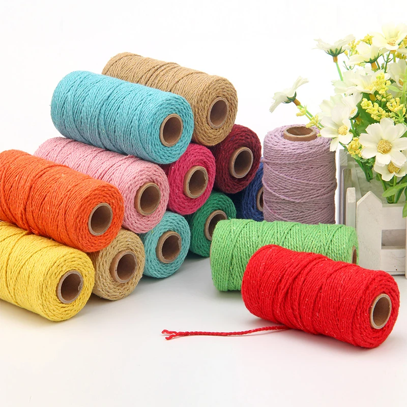 2mm 100m 100% Cotton Rope Colorful Twine Macrame Cord String Thread Party Wedding Decor Accessory Home Textile Crafts DIY Cord