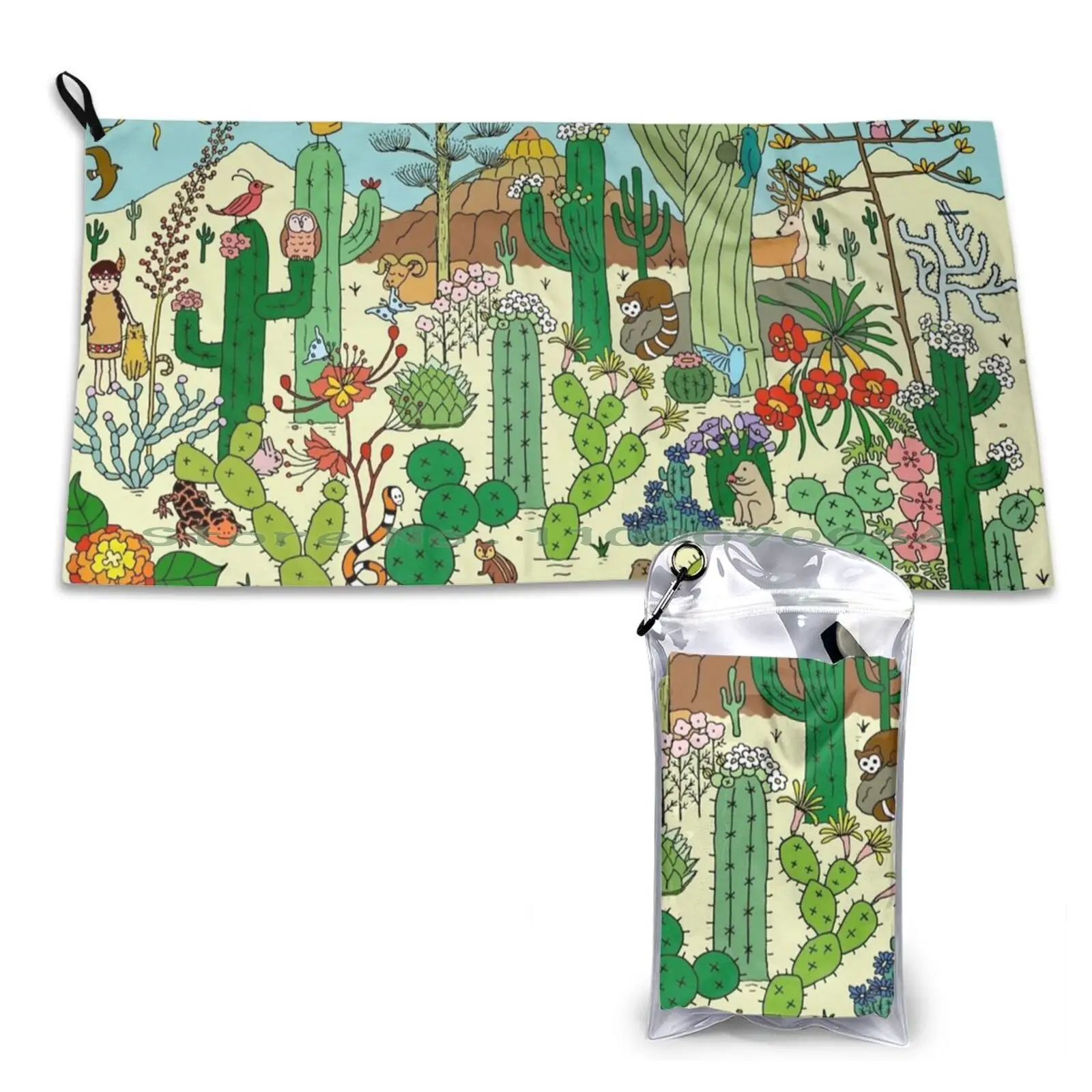 Arizona Desert Museum Quick Dry Towel Gym Sports Bath Portable Arizona Tucson Desert Usa America Cartoon Doodle Travel Colorful