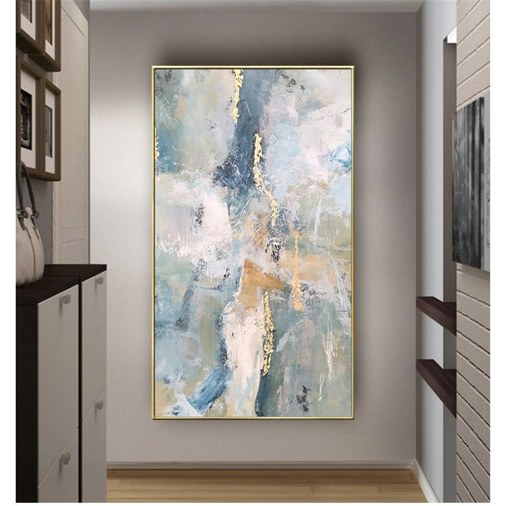 Modern Hand-Painted Oil Painting Abstract Marble Texture Canvas Painting Beautiful Blue Mural Artist Home Living Room Decor Art