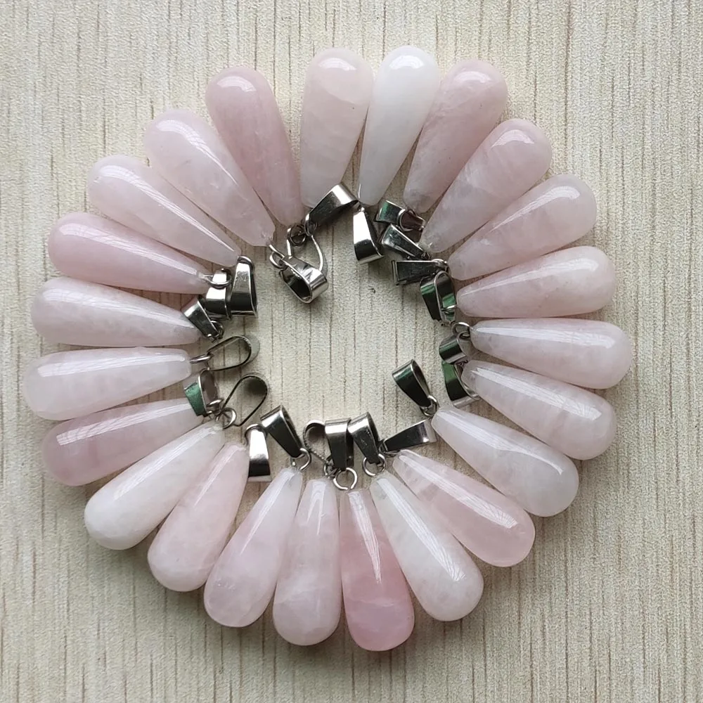 

Wholesale 50pcs/lot 2020 fashion pink natural stone long drop shape pendants for jewelry accessories marking free shipping