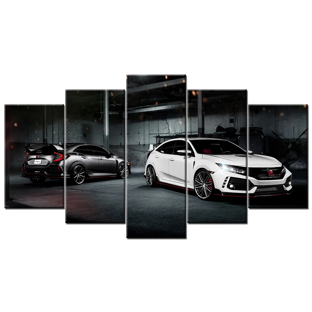 5 Piece Modern Canvas Paintings Wall Art Modular Picture Civic Type R Car Poster Home Decoration