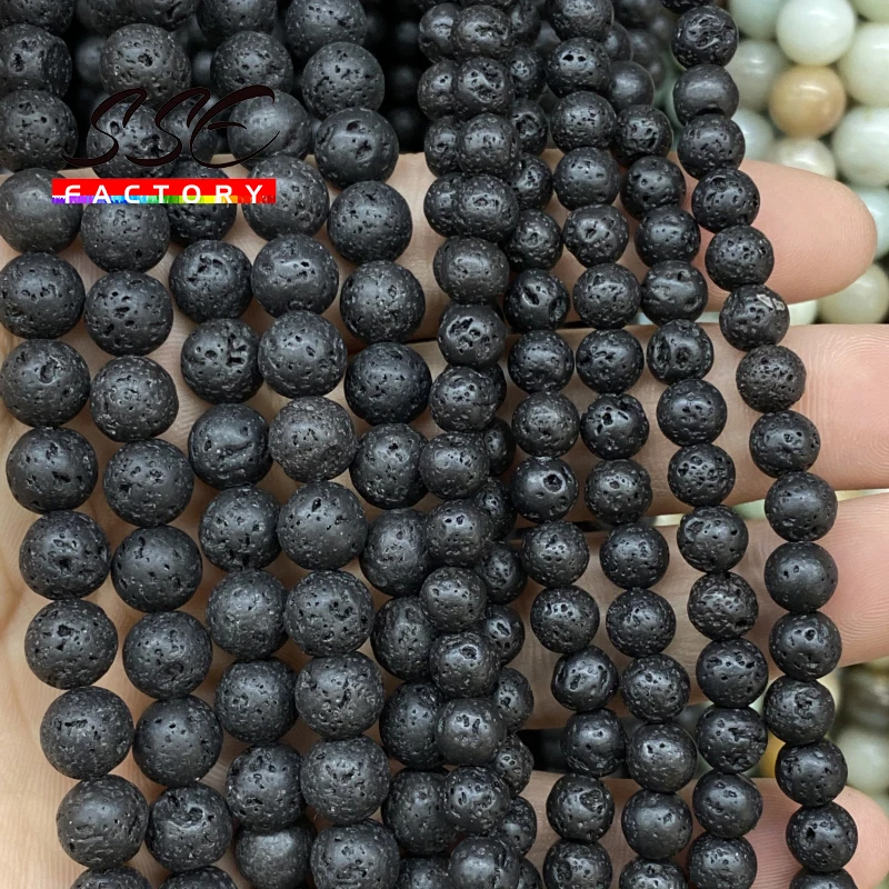 Natural Stone Beads Black Lava Hematite Round Beads For Jewelry Making Volcanic Rock Beads DIY Bracelet Ear Studs 15\'\'4mm - 16mm