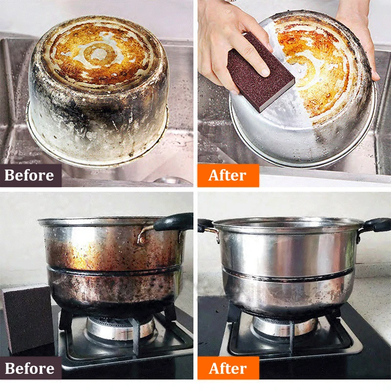 5Pcs/กระเป๋าฟองน้ำมายากลยางลบ Carborundum ถอดล้างสนิมแปรงทำความสะอาด Rub เตาหม้อครัว/ฟองน้ำถูตัว A +