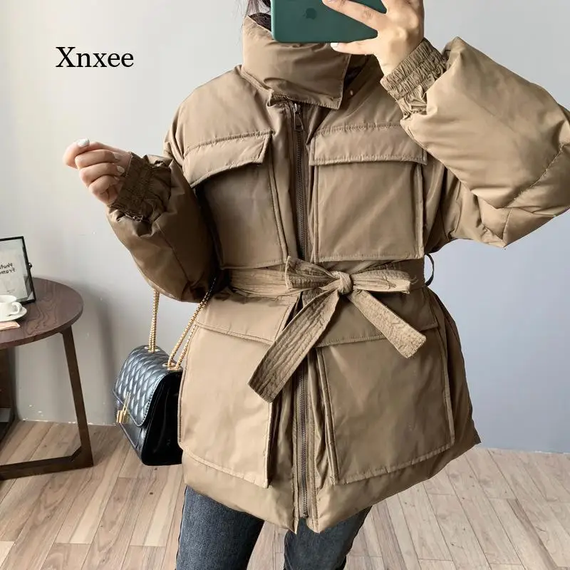 Long Sleeve Pocket Coat Women Winter Loose Style Thick Women Warm Jacket Coat Belt Outwear High Quality Warm Female Clothing