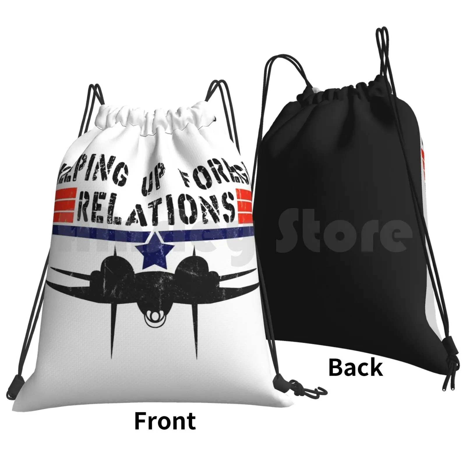 Keeping Up Foreign Relations-Vintage Retro Design Backpack Drawstring Bags Gym Bag Waterproof F14 Tomcat 80s 80s Movies