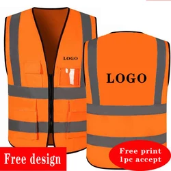 Safety Vest Reflective High Visibility Vest with Pockets and Zipper Construction Work Hi Vision Railroad Airport Engineers Vest