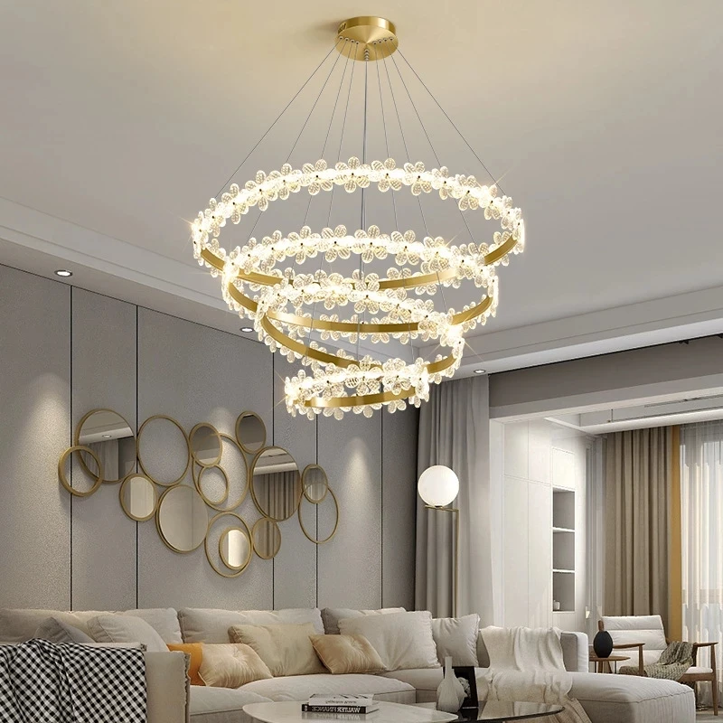 New Luxury K9 Crystal Chandelier Lights Flower Ring Circle LED Dining Bedroom Pendant Lamp Home Deco Hanging Light Fixtures