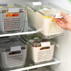 Kitchen Food Storage Basket Box Double-Layer Drain Crisper Plastic Refrigerator Fruit Vegetable Containers Lid Sealed Organizer