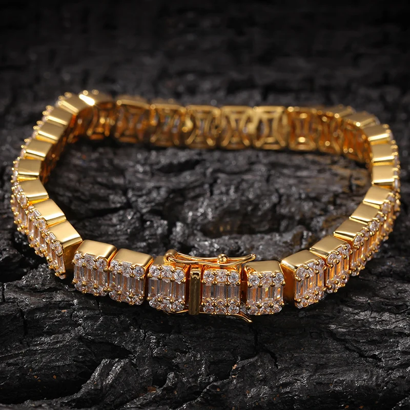 Hip Hop AAA+ Cubic Zirconia Bling Iced Out Tennis Bracelet Men Women Gold Color 1 Row CZ Charm Bracelets Hiphop Rapper Jewelry