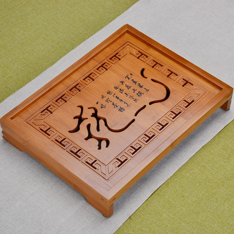 [GRANDNESS] Hot Sale Kung Fu Tea Set Natural Wood Bamboo Tea Tray Gongfu Tea Table Serving Tray 33*25.5*5cm