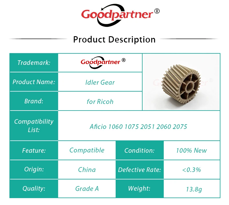 10X AB012318 AB01-2318 Idler Gear for RICOH Aficio 1060 1075 2051 2060 2075 MP 5500 6500 7500 6000 7000 8000 6001 7001 8001 9001