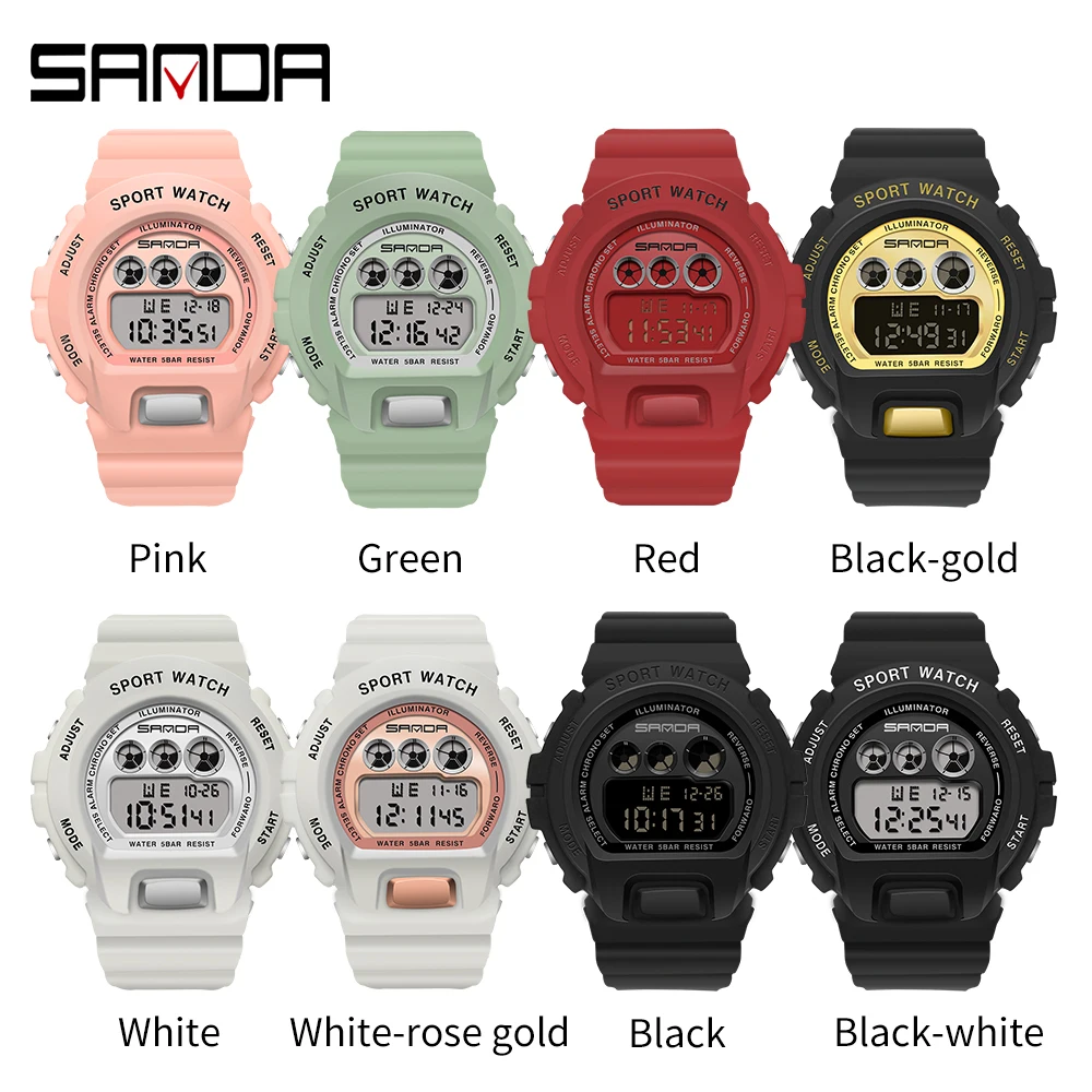 SANDA-reloj deportivo Digital para hombre, cronógrafo con pantalla LED, resistente al agua, alarma, cronógrafo