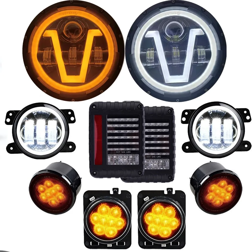 

10 шт. для 07-18 Jeep Wrangler JK светильник 7 дюймов светодиодсветильник фара указатель поворота противотуманная фара комбинированный комплект