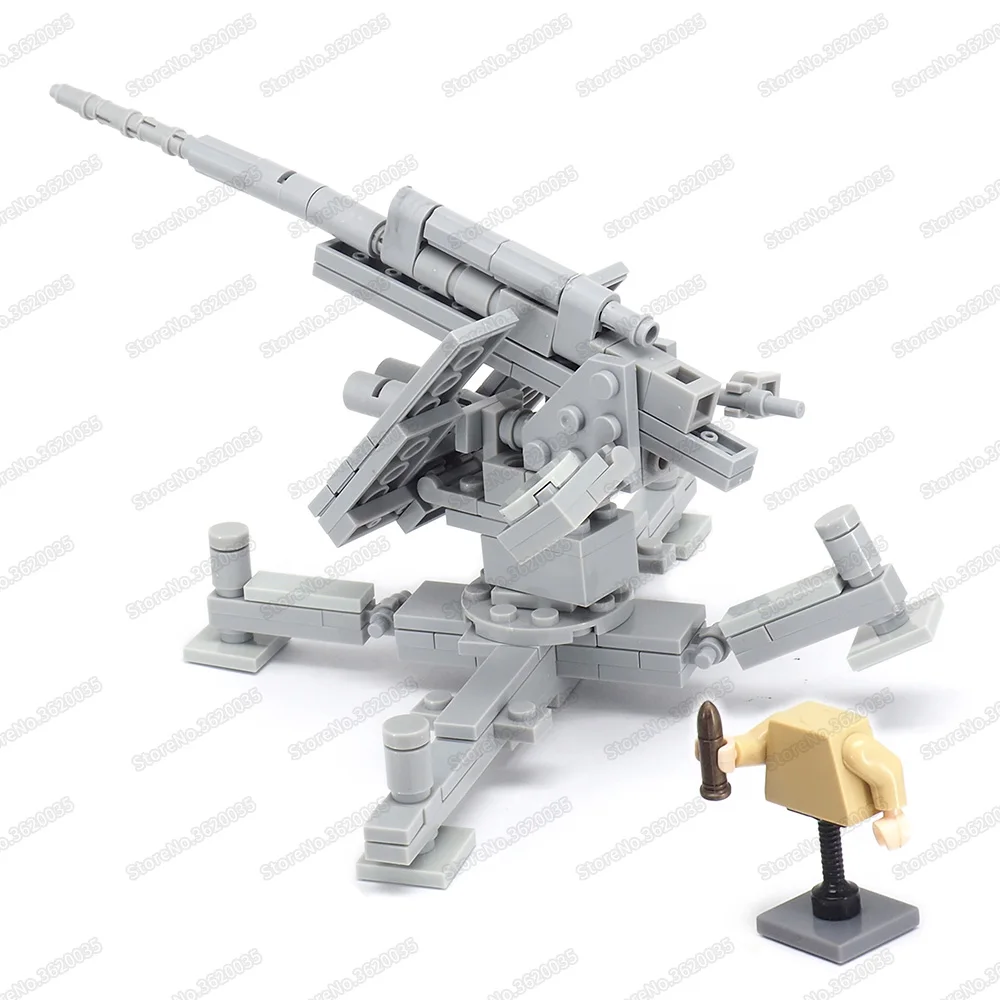 Military WW2 German Anti-aircraft Artillery Building Block Moc Army Figures Soldier Fight Air Force Weapons Model Child Gift Toy