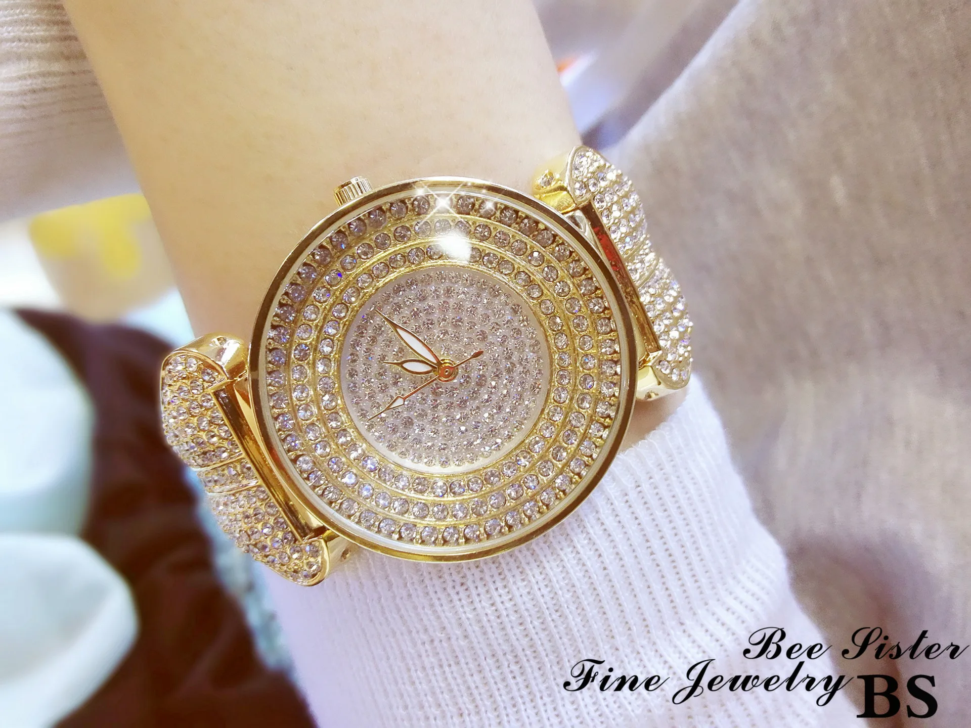 BS New Full Diamond Women's Watch Crystal Ladies Bracelet Wrist Watches Clock relojes Quartz ladies watches for women 108535