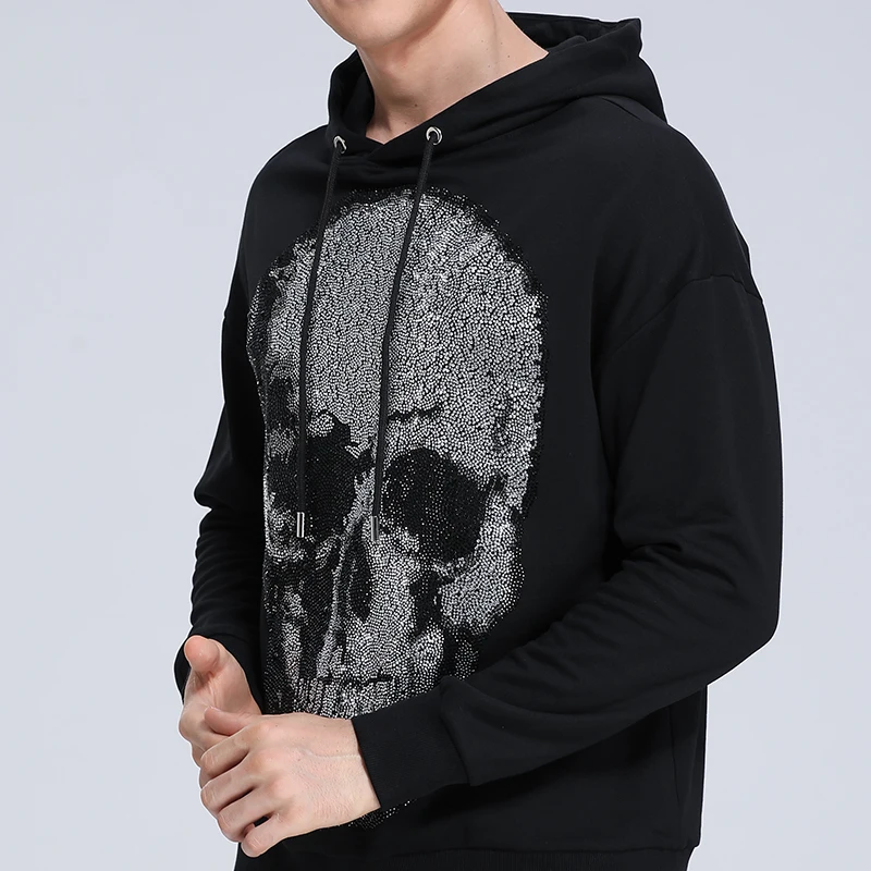 AlexPlein Skulls Rhinestones Diamond Men\'s Clothing Fashion Streetwear Slim Fit Hop Hoody 100%Cotton 2022 Winter Funny One Piece