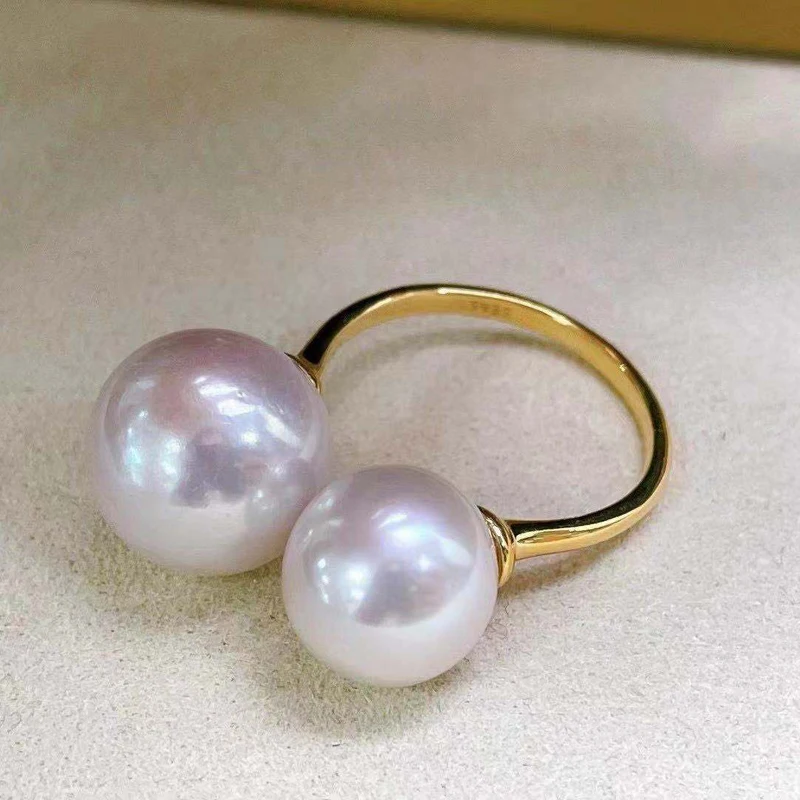 

Double Pearl Rings Settings DIY Fashion Open Size Women Rings Components For 7-11mm Jewelry Making