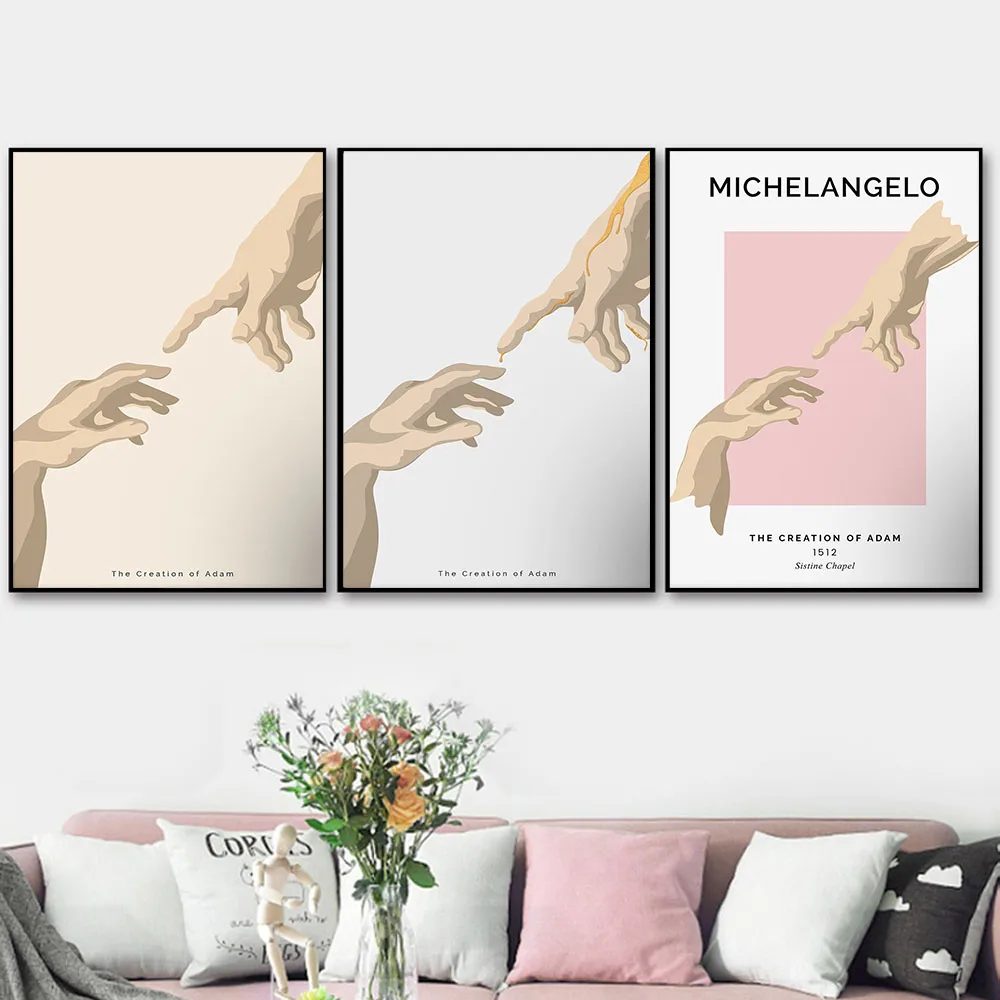 Michelangelo Created Adam's Famous Art Canvas Wall Painting Posters Hand-to-hand Exhibition Printmaking Museum Retro Decoration