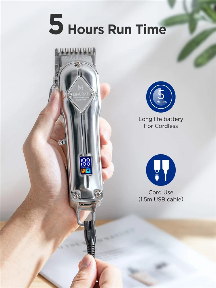 Limural Electric Hair Clippers for Men Professional Cordless Barber Clippers Rechargeable Beard Trimmer LED Display Metal Case