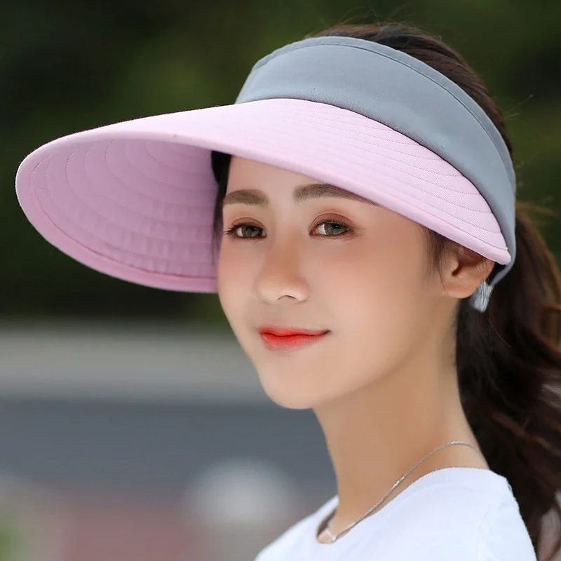 women summer sun visor wide-brimmed hat beach hat adjustable UV protection female cap  packable