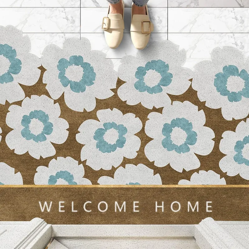 Nordic Design Flowers Home Door Rug Kitchen Bedroom Bath Living Room Carpet Hallway PVC Anti-slip Rug Custom Entrance Door Rug