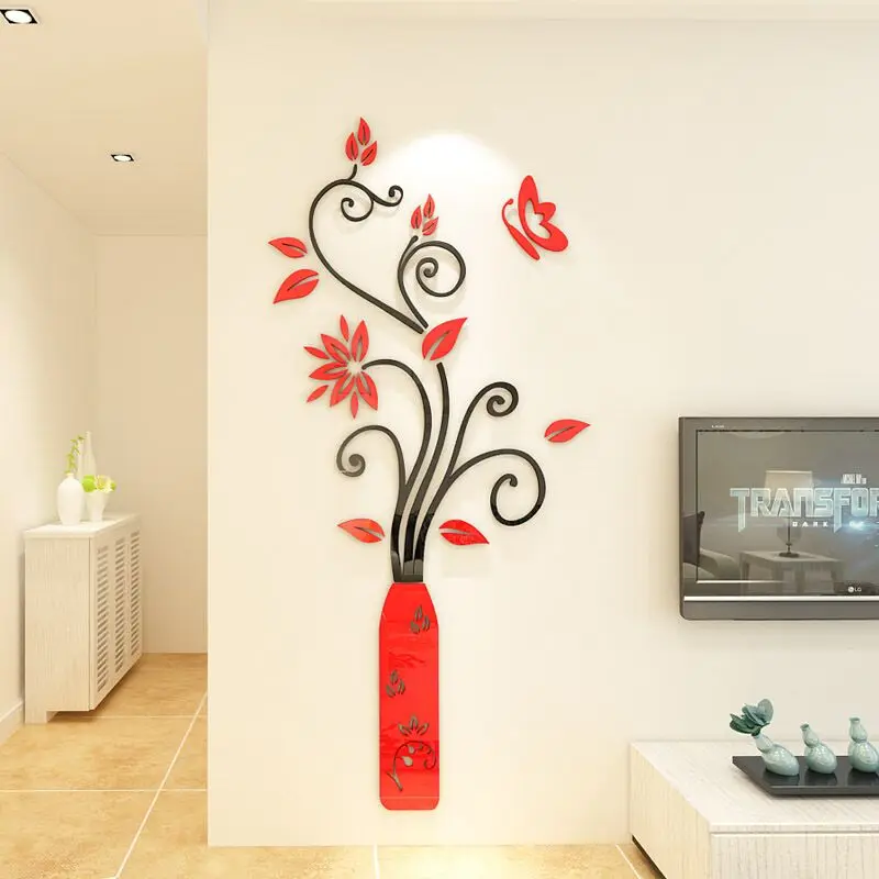 

Vase Acrylic 3D Wall Sticker, Background Flower, Rattan Decoration, Home Decor, Porch, Living Room, Hot Sale
