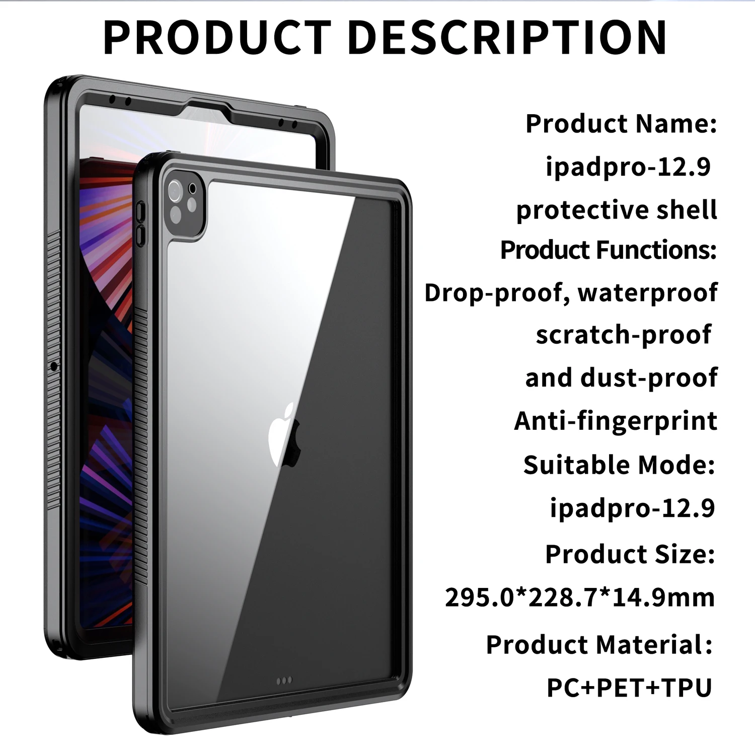 حافظة مضادة للماء كاملة IP68 360 لهواتف ابل 2021 ايباد برو 12.9 انش