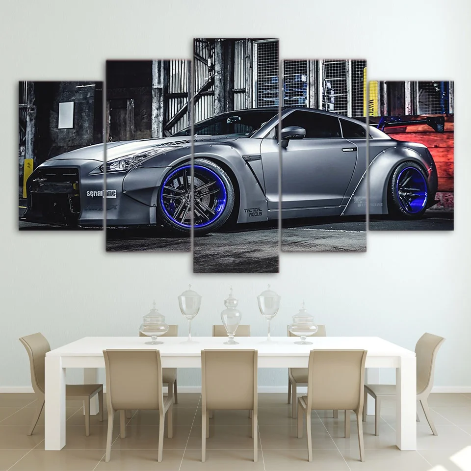 Unframe 5 Pieces Sport & Car NISSAN GTR Style Wall Art  Decoration Oil Painting Canvas Painting for Home Decor Background